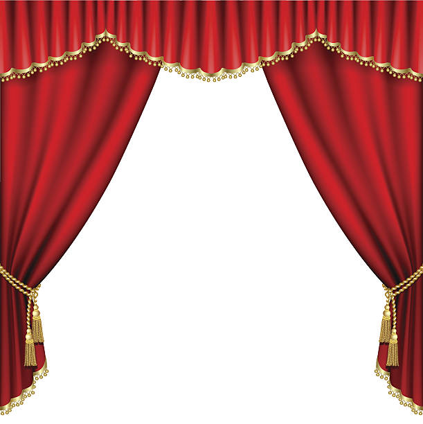 Opened red theater curtains on a white background vector art illustration