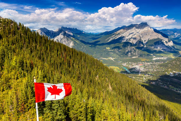 istock Canadian flag in Banff national park 1341280801