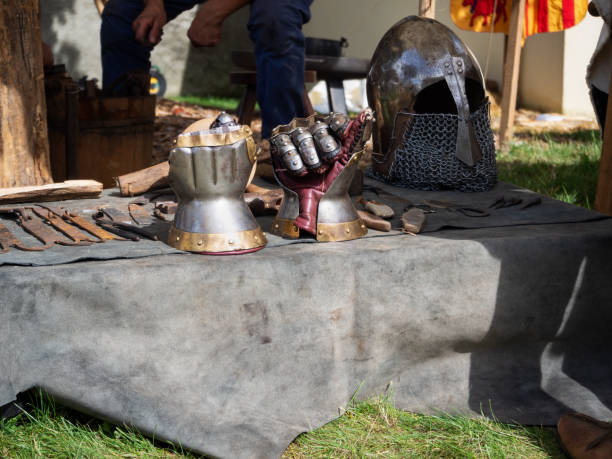 istock Medieval armor gloves and helmet 1341282139