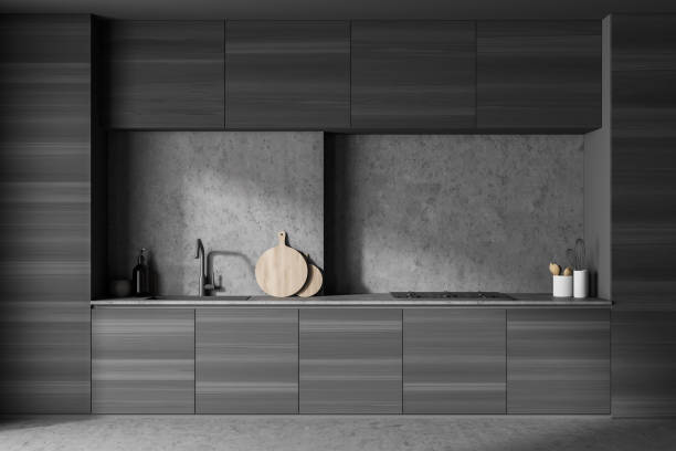 istock Close view on cozy dark kitchen interior with electric cooker 1341283288