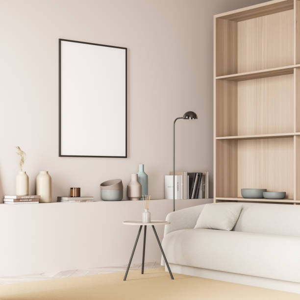 istock Canvas in a light beige living room with a minimalist coffee table 1341283407