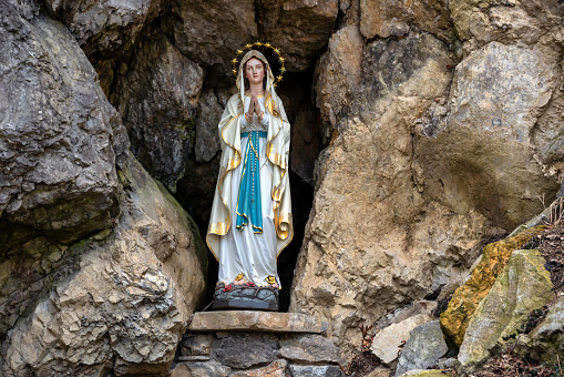 Heiligenkreuz, Austria - Feb 20, 2019: The Lourdesgrotte ( Lourdes Grotto) in Heiligenkreuz (Holy Cross Abbey), a Cistercian monastery.