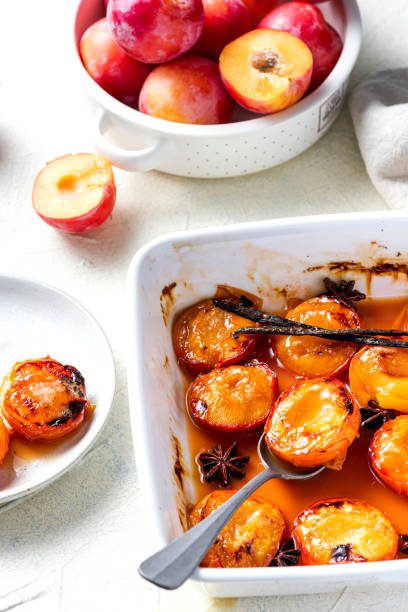 istock Plums Roasted and Baked. Serving Sweet Dessert 1341283652
