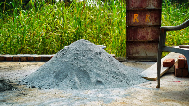 Cement pile, Cement or mortar cray  on nature background stock photo