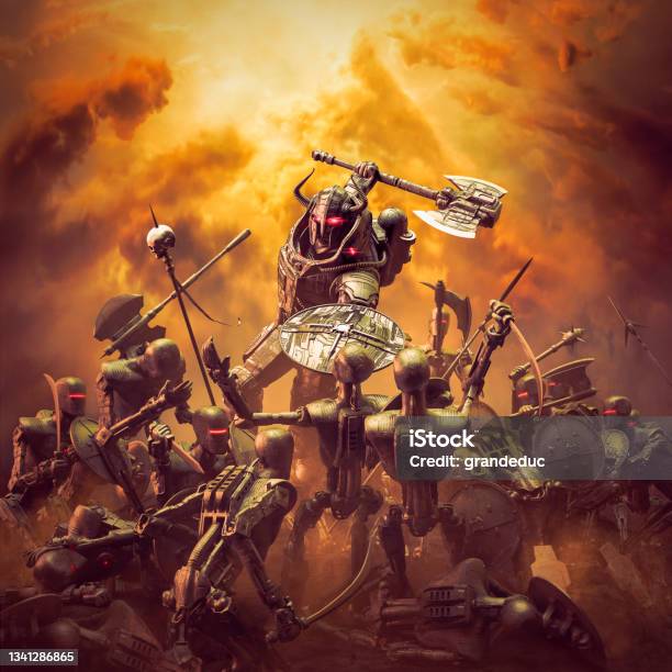 Futuristic Viking In Battle Stock Photo - Download Image Now - Fantasy, Knight - Person, Three Dimensional