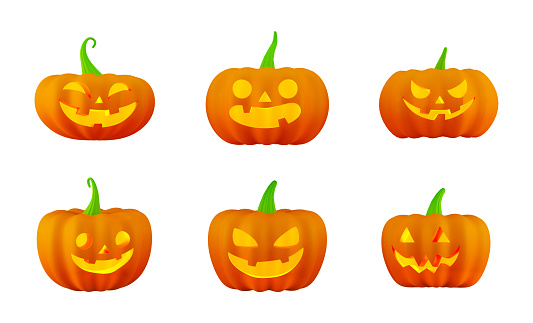 3D Render Cute Halloween Pumpkin set isolated on white background