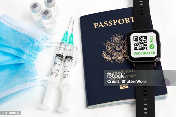 Covid19 Travel Requirements Stock Photo - Download Image Now - Ampoule, Antibody, Blue