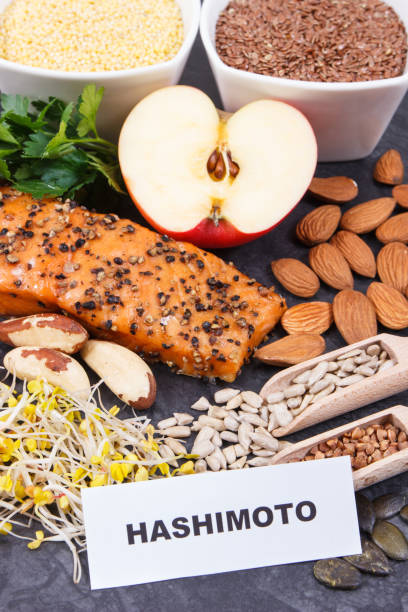 istock Beneficial eating for thyroid gland. Healthy ingredients as source vitamins and minerals 1341288603