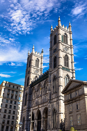 The Basilica of Notre-Dame in Montreal in a sunny day, Quebec, Canada