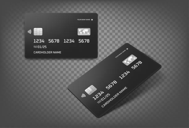 ilustrações, clipart, desenhos animados e ícones de maquetes de vetor de cartão preto isolados em fundo transparente - credit card