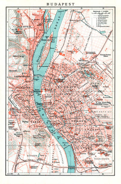 karte stadt budapest ungarn 1898 - hungary budapest map cartography stock-grafiken, -clipart, -cartoons und -symbole