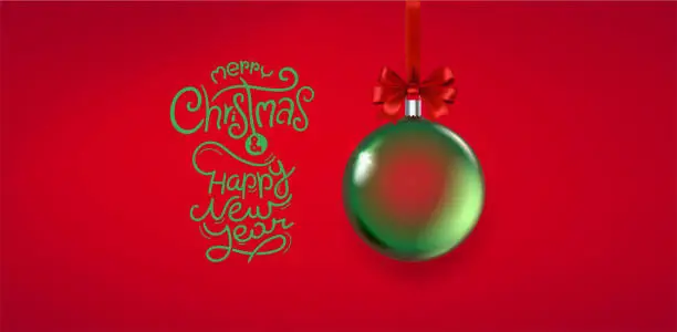 Vector illustration of Christmas banner with green bauble and lettering inscription