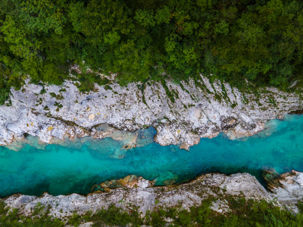 istock Soca River Valley in Slovenia. Top Down Aerial Drone view 1341297399