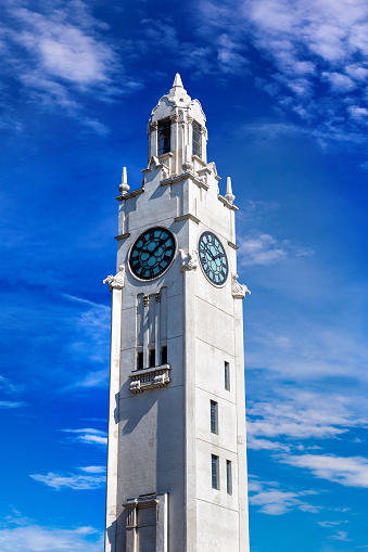 Montreal clock tower (Tour de l'Horloge) in Montreal in a sunny day, Quebec, Canada