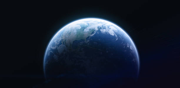 istock Planet surface on black space background. Earth sphere in deep dark space. Science fiction background. Elements of this image furnished by NASA 1341299540