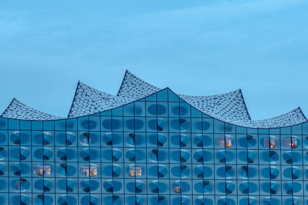 Hamburg, Germany- 09.10.2021:view of the facade and the roof of the Elbphilharmonie in hamburg