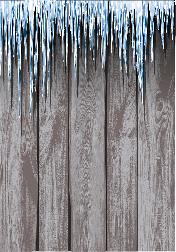 Icicles in front of a wooden wall with room for text