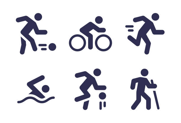 ilustrações de stock, clip art, desenhos animados e ícones de fitness exercise and healthy leisure activities people icons and symbols - road cycling