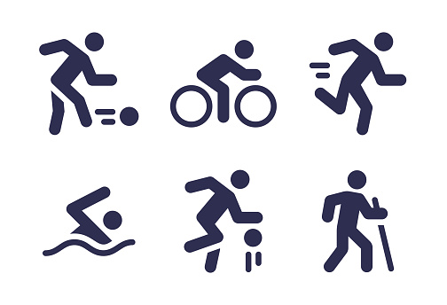 Fitness Exercise and Healthy Leisure Activities People icon set and symbols collection.