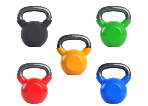 istock Set of colored dumbbells isolated on a white background 1341302369