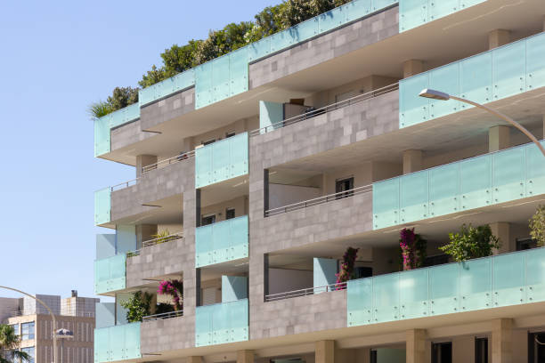 Modern Urban Residential Building Decorated with Plants stock photo
