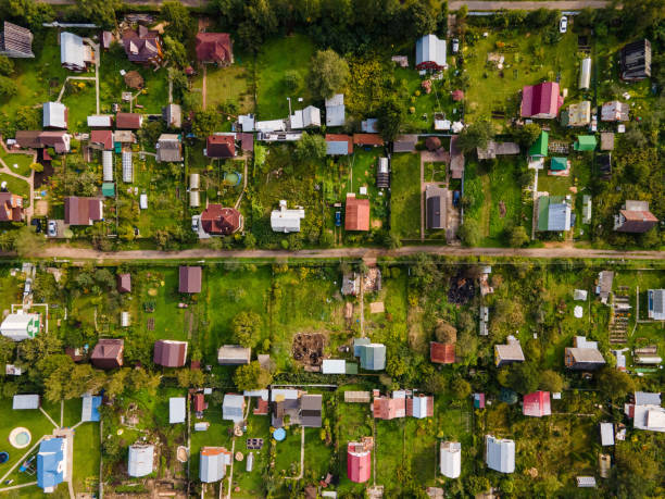 istock Flying over country houses directly above 1341307129