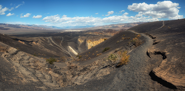 Volcanic landscape. Ubehebe Crater view point in Death Valley National Park, California