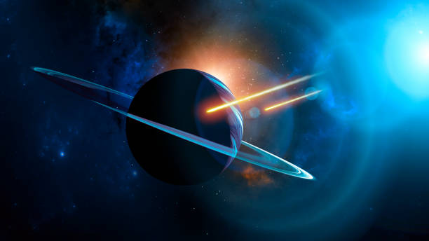istock Planet with rings and comets, meteorite asteroids whizzing by. Cataclysms. Exoplanets, galaxies and nebulae. Sci-fi 1341311349