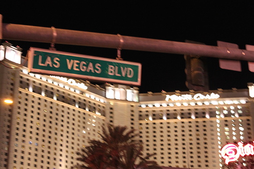 The famous Las Vegas strip illuminated at night in Las Vegas, Nevada.