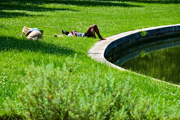 Landscape. People relax in the park. Created in St. Louis, MO, May 30, 2021