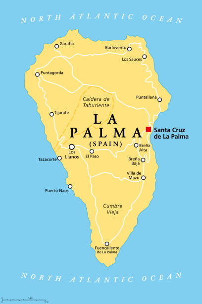 ilustrações de stock, clip art, desenhos animados e ícones de la palma island, political map, part of the canary islands, spain - la fuencaliente