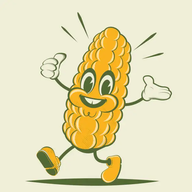 Vector illustration of funny corn retro cartoon illustration