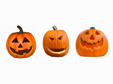 Variations of Halloween pumpkins isolated on white background