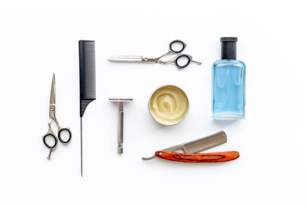 istock Shaving accessories set with barber razor. Top view 1341332659