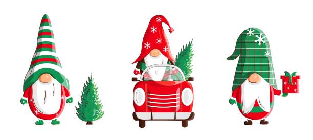 illustrazioni stock, clip art, cartoni animati e icone di tendenza di gnomi di natale - gnomo