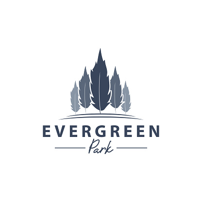 Evergreen Timberland park logo design vector, forest outdoor graphic illustrations