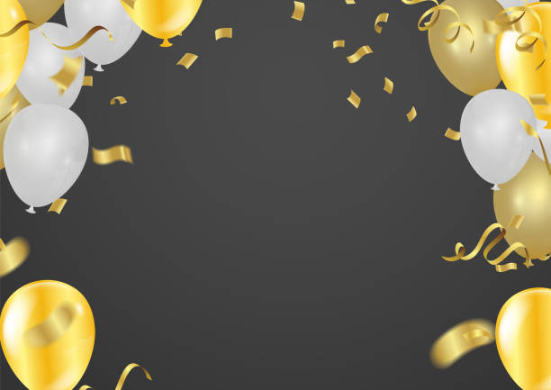 istock Beautiful background with Colorful balloons gold and white fly up. background 1341366686