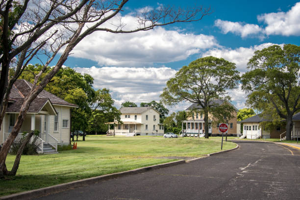 Houses in Fort Hancock in Sandy Hook, New Jersey stock photo