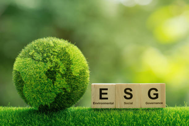 ESG concept of environmental, social and governance.words ESG on a woodblock It is an idea for sustainable organizational development. takes into account the environment, society and corporate governance stock photo