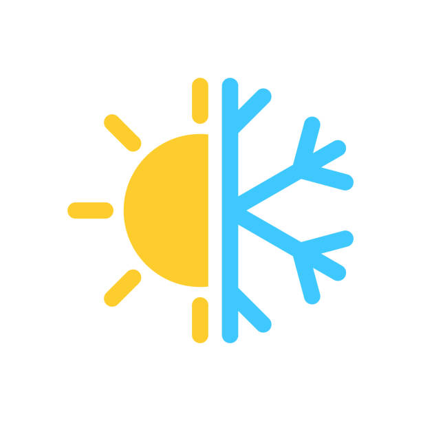 ilustrações de stock, clip art, desenhos animados e ícones de vector hot and cold air conditioning icons - sun sunlight symbol flame