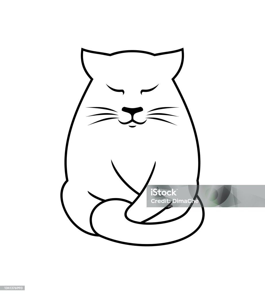 Kucing Gemuk Dengan Mata Tertutup Ilustrasi Stok - Unduh Gambar