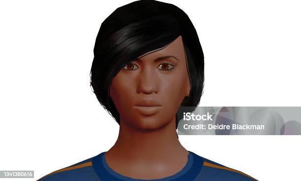 3d Render Of Closeup Headshot Of Black Woman Stock Photo - Download Image Now - Adult, Adults Only, African Ethnicity