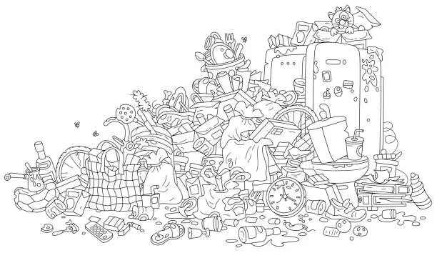 Vector illustration of Big dump of garbage and waste
