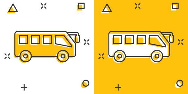 illustrations, cliparts, dessins animés et icônes de icône de bus dans un style comique. illustration vectorielle de dessin animé coach sur fond blanc isolé. concept d’entreprise à effet d’éclaboussure de véhicule autobus. - car traffic road road sign