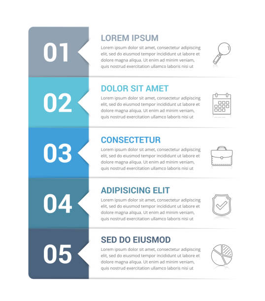 ilustraciones, imágenes clip art, dibujos animados e iconos de stock de plantilla de infografía con 5 pasos - cinco objetos