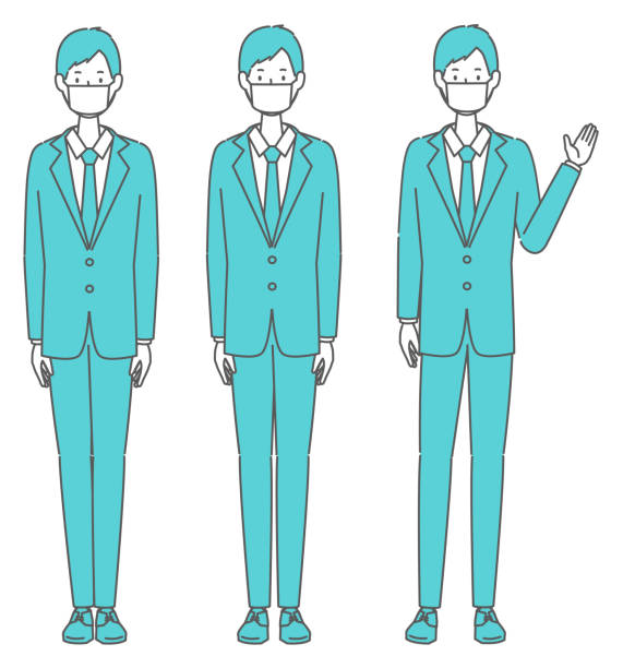 A man in a suit wearing a mask that stands straight and guides A man in a suit wearing a mask that stands straight and guides slenderman fictional character stock illustrations