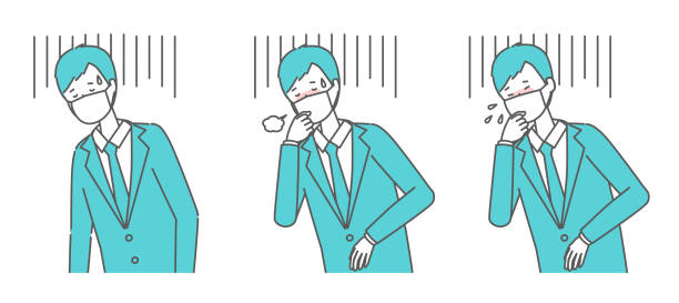 (Unwell, coughing, sneezing) A man in a suit wearing a mask (Unwell, coughing, sneezing) A man in a suit wearing a mask slenderman fictional character stock illustrations