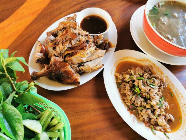 istock Roasted Duck and Duck Larb on the table 1341387161