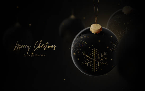 istock Christmas background. Black and gold luxury Christmas balls hanging on dark background. Vector illustration 1341387251