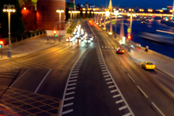 Out of focus traffic and lights in twilight time